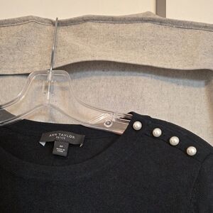 Ann Taylor Black Sweater with Shoulder Pearls